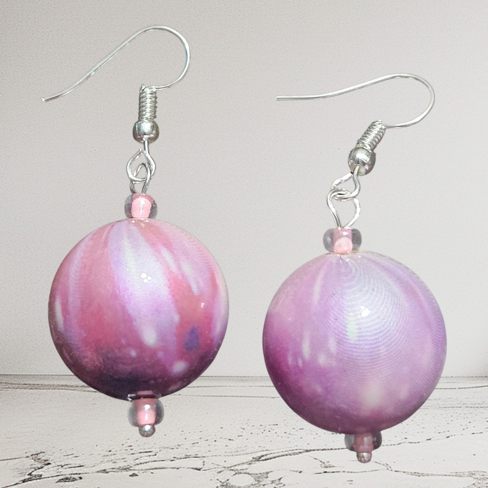 ⭐Handmade Purple Galaxy Bubblegum Earrings, Kids & Women's Dangle Jewelry Beaded